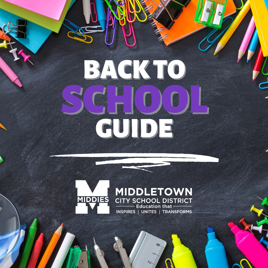 Image with school supplies imagery reads "back to school guide"